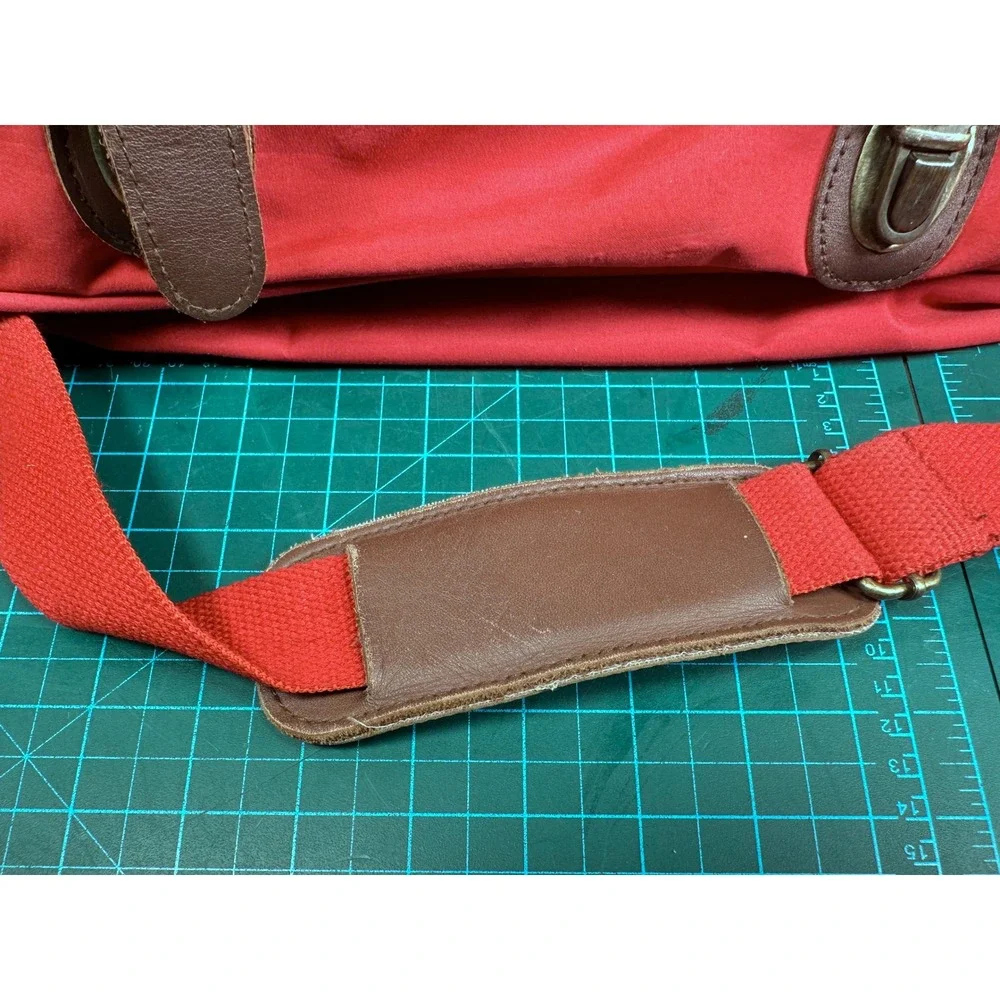 Vintage American Express Country Store Red Canvas Leather Duffel Travel Bag